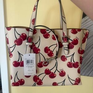 Cherry Coach Print Cream Tote Bag